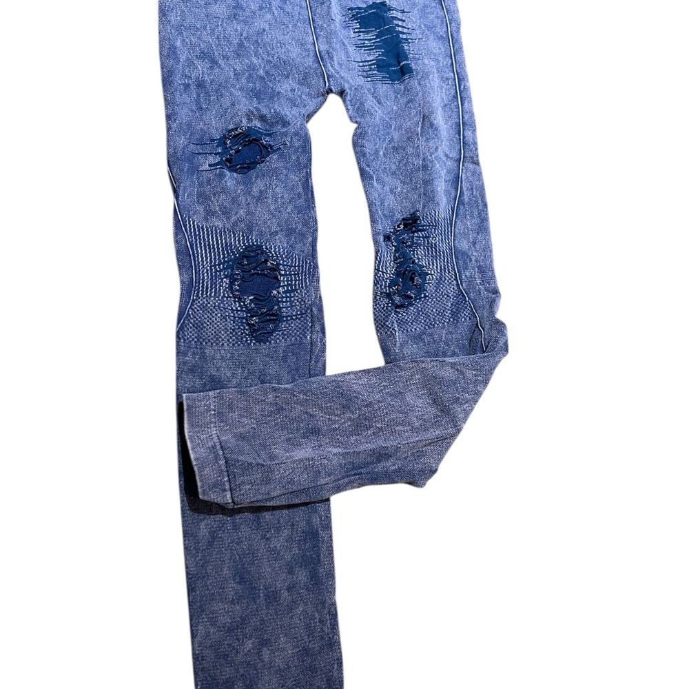 Distressed Blue Jeans leggings.